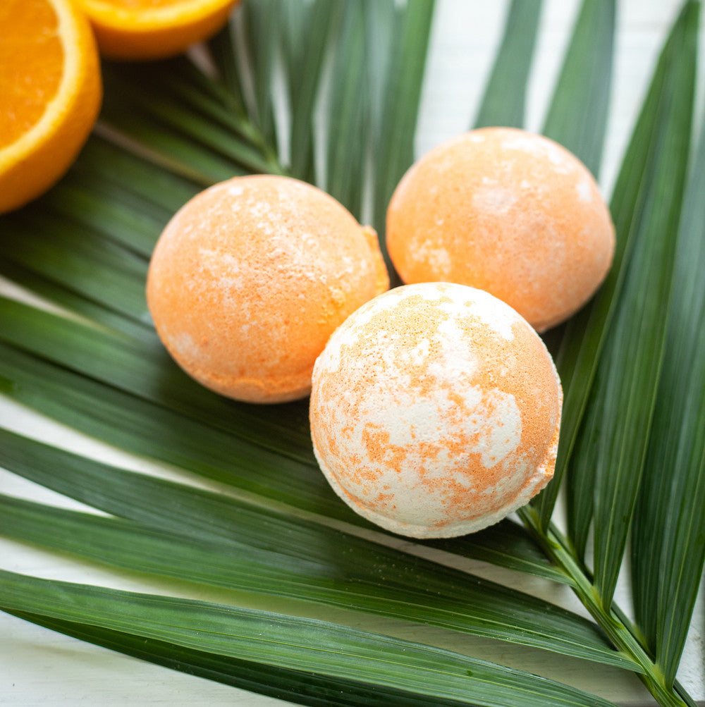 Naples Soap bath bombs on palm leaves